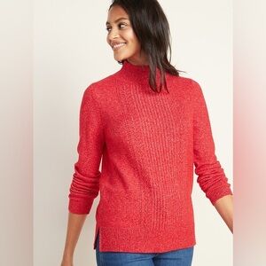 Mock-Neck Pointelle Sweater in Empire Apple, S